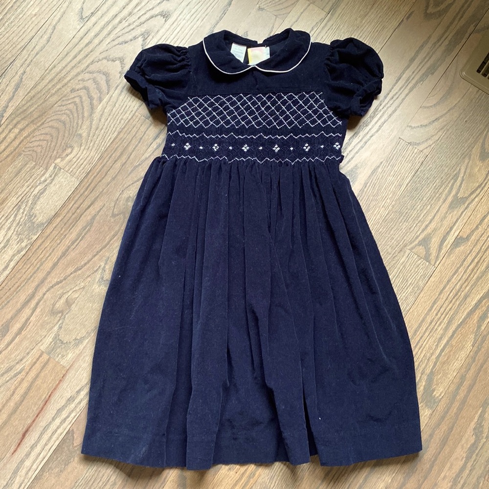 Girls size 6 navy blue cordurory smocked dress, Southern Sunshine Kids.